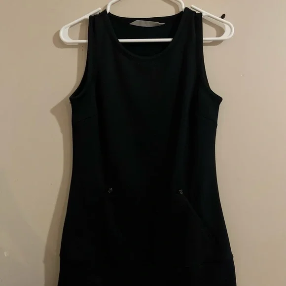 athleta black tennis dress Black Lace Mini Dress with Red Faux Fur Trim – FINESSE main image 0